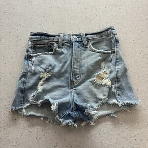 Abercrombie & Fitch The Mom Short High Rise Blue Jean Shorts Size 25 0
